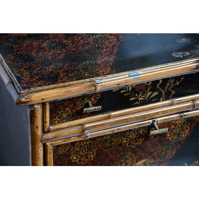 Antique French Napoleon III Chinoiserie Lacquered Bamboo Work Table For Sale - Image 13 of 17