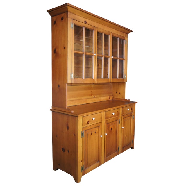 1970s Handmade Vintage Early American Pine Stepback Cupboard Display