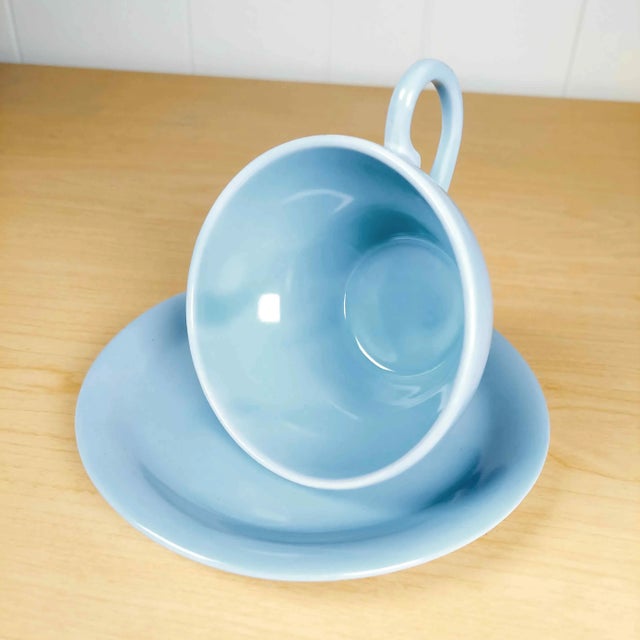 1930s Vintage 1930s Mid Century Modern Pacific Pottery Arcadia Delph Blue Cup & Saucer Set, California Usa- 2 Pieces For Sale - Image 5 of 10