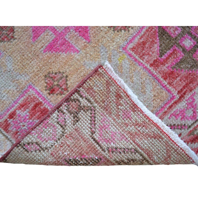 Vibrant Turkish Runner 2x12 Long Narrow Rug Vintage Pink Hallway Oriental Carpet For Sale - Image 14 of 15