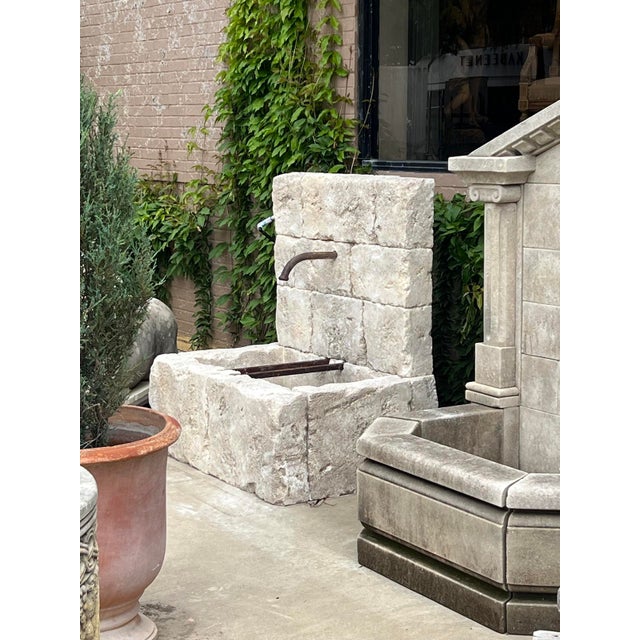 Cream Le Chaux Hand Carved and Distressed Limestone Block Fountain From the South of France For Sale - Image 8 of 12