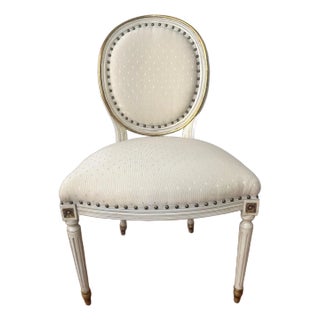 Vintage French Louis XVI Style Carved Wood Side Chair With Original Painted Finish For Sale