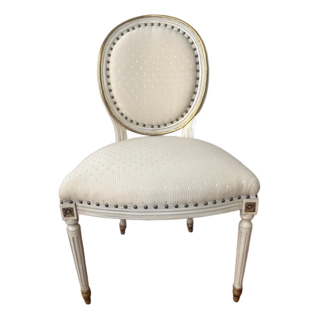 Vintage French Louis XVI Style Carved Wood Side Chair With Original Painted Finish For Sale