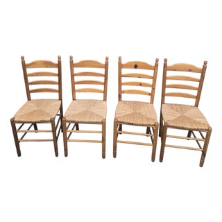 Vintage French Country Rush Seat Ladder Back Dining Chairs – Set of 4 For Sale