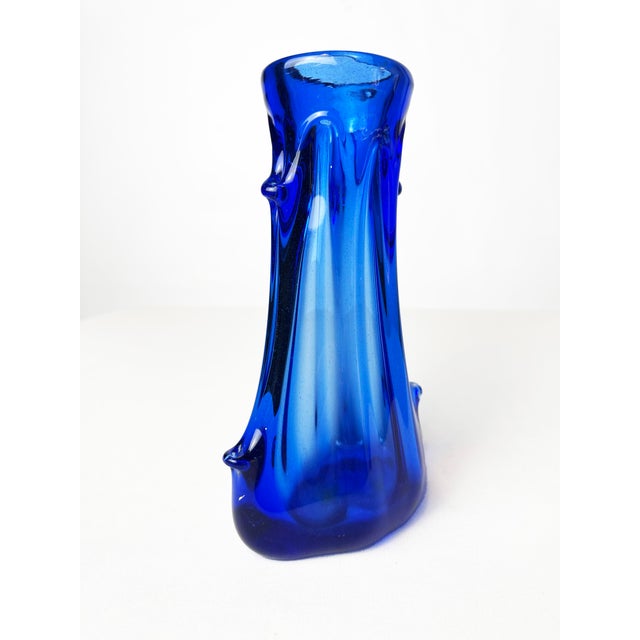 Italian Hand-Blown Cobalt Blue Murano Art Glass Vase, 1960 For Sale - Image 12 of 13