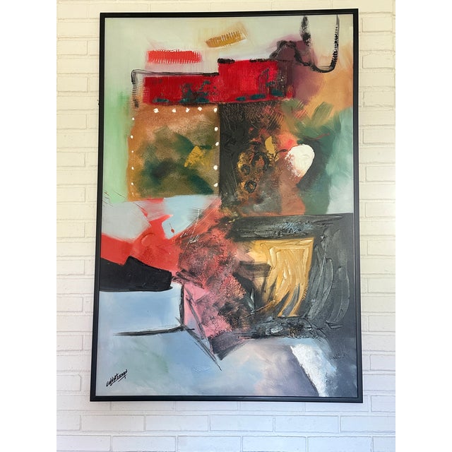 Red 1970s Mid-Century Modern 48x60 Original Gunnar Erman Abstract Expressionist Painting For Sale - Image 8 of 15