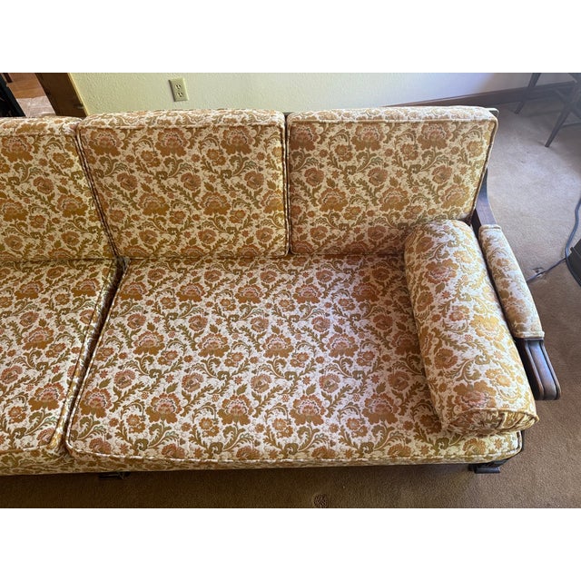 Gold Vintage 1970s Mediterranean Living Room Set With Sofa, Chair & Ottomans For Sale - Image 8 of 14