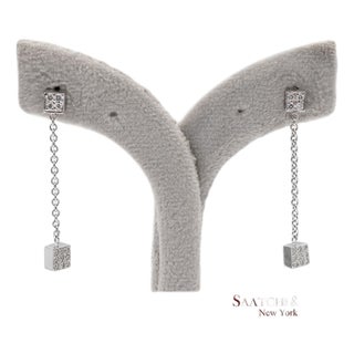 18k 750 Solid White Gold Natural Diamond Box Drop Earrings, A Pair For Sale