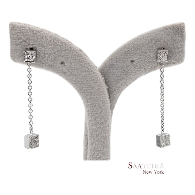 18k 750 Solid White Gold Natural Diamond Box Drop Earrings, A Pair For Sale