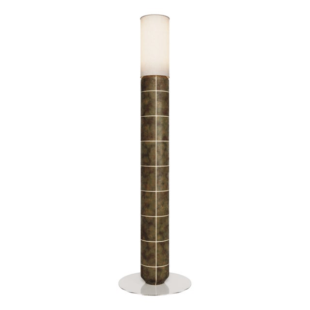 Handcrafted Ceramic Floor Lamp in with Linen Cylinder Lampshade in Smoked Moss Glaze by Svitanok For Sale