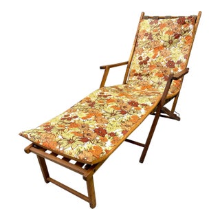 1950s Folding Steamer Ship Wood Lounge Chair For Sale