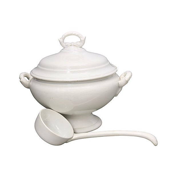 Antique White Ironstone Soup Tureen & Ladle Chairish