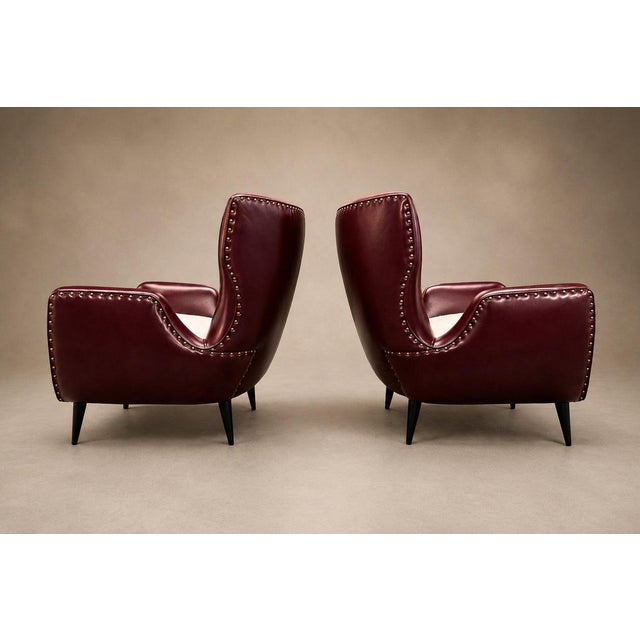 Pair of Brazilian Modernist Armchairs in Hardwood, Burgundy Leather & Bouclé by Carlo Hauner, Brazil, 1950s - Lot 466B For Sale - Image 10 of 18