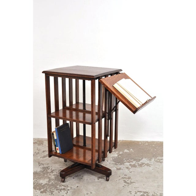 Antique Revolving Bookcase in Oak with Top, 1900s For Sale - Image 9 of 17