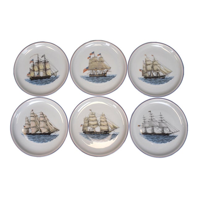 Set X 6 Mottahedeh Our Maritime Heritage C1987 Porcelain Dinner Plates For Sale