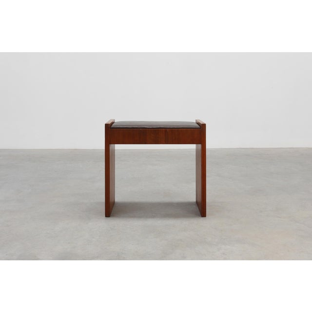 Art Deco Walnut Stool with Leather Seat, Belgium, 1925 For Sale - Image 3 of 11