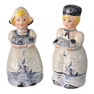 Vintage Pair of Delft Salt and Pepper Shakers For Sale