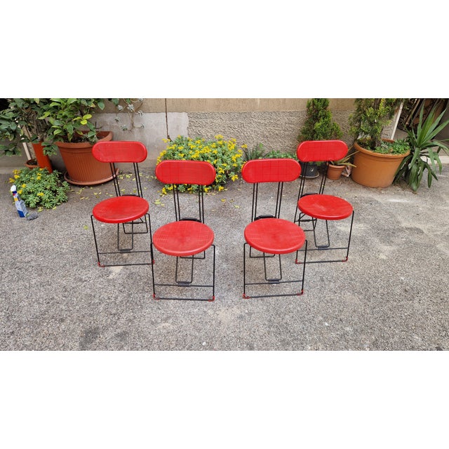 Cricket Folding Chairs in Black Metal and Red Plastic by Andries Van Onck for Magis, 1970s, Set of 4 For Sale - Image 4 of 11