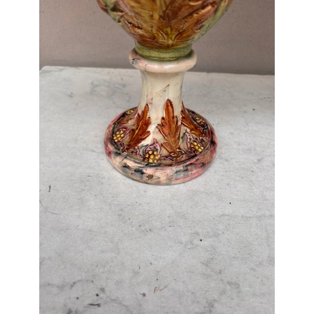 Ceramic Large 19th Century Pair of Ewers Thistles Vases Delphin Massier For Sale - Image 7 of 9