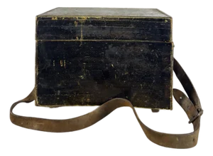 Antique English Pine Angler’s Fishing Tackle Box With Leather Strap, Circa 1920