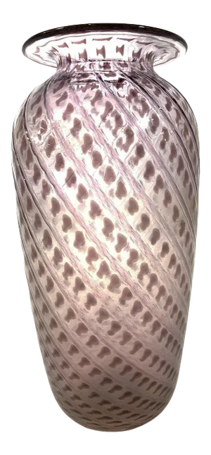 Pink White Swirl Art Glass Vase, Signed