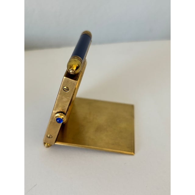 Vintage Cartier Folding Travel Desk Clock Paris Gilt-Brass and Blue Enamel 1990 For Sale - Image 17 of 18