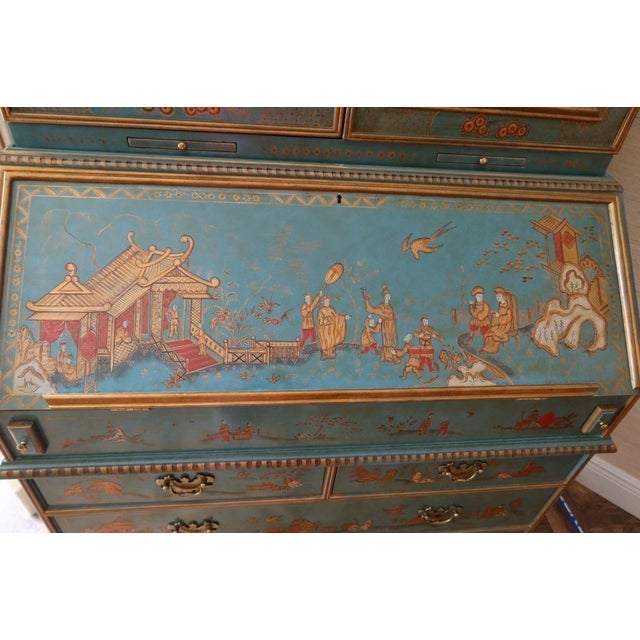 1980s Turquoise/Blue Maitland Smith Vintage Japanese Secretary Desk For Sale - Image 5 of 13
