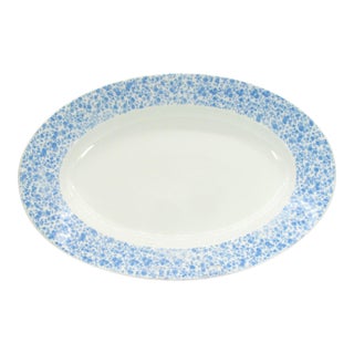 Antique France 18.75" Limoges Blue Chintz Cornflower Calico Micro-Flower Floral Transferware Deep Well Platter For Sale