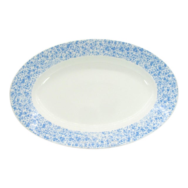 Antique France 18.75" Limoges Blue Chintz Cornflower Calico Micro-Flower Floral Transferware Deep Well Platter For Sale