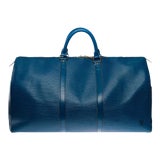 Image of Louis Vuitton Keepall 50 Travel Bag In Cobalt Blue Epi Leather For Sale