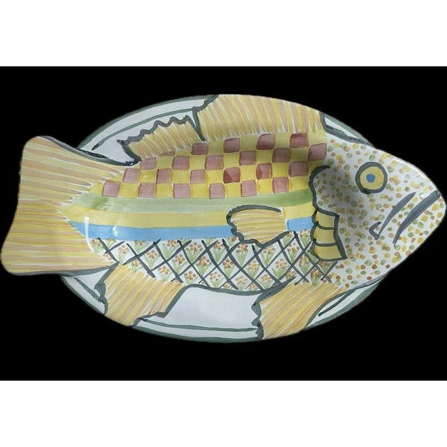 1990s Mackenzie-Childs Hand Painted Terracotta Fish Platters or Wall Decor - Set of 3 For Sale - Image 5 of 9