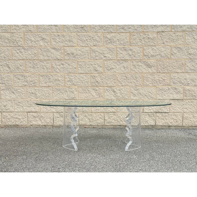 Postmodern 1980s Vintage Lucite and Glass Top Coffee Table For Sale - Image 3 of 9