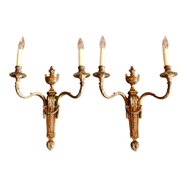 Pair of Louis XVI Style Gilt Bronze Sconces For Sale