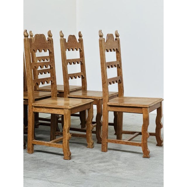 Vintage Oak High-Back Dining Chairs, Set of 6 For Sale - Image 11 of 14