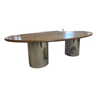 Mid Century Modern Oversized Oval Dining Table With Chrome Pedestal Base For Sale
