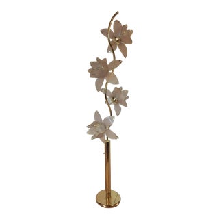 Art Deco Style Lotus Flower Brass and Glass Floor Lamp For Sale