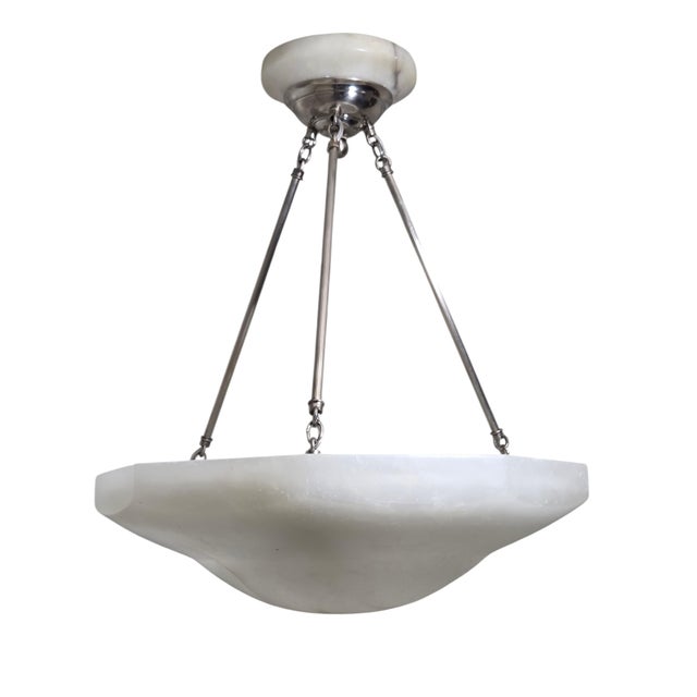 Early 20th Century Large Original Art Deco Off-White Alabaster Coupe W/ Nickel and Alabaster Canopy For Sale In New York - Image 6 of 16