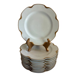 Vintage Haviland & Co. Limoges Gold Scalloped Rim Salad Plates, Set of 10, France For Sale