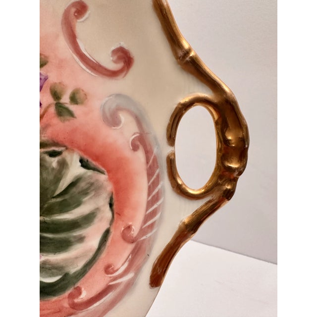 French Antique Limoges Hand Painted Cake Plate Floral Double Handled Porcelain For Sale - Image 9 of 10