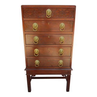 Baker Furniture Mahogany Chippendale Silver Chest of Drawers For Sale