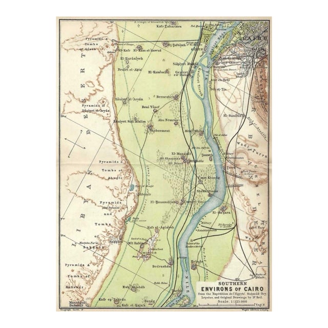 Antique Map of Southern Cairo Egypt For Sale