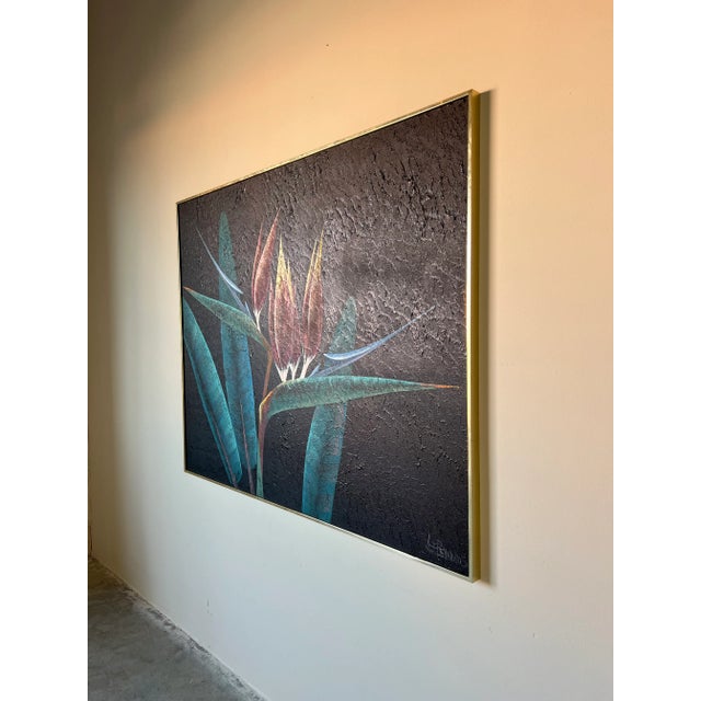 Large 1980's Lee Reynols Bird of Paradise Flowers Oil on Canvas Painting, Framed/ Sold For Sale - Image 4 of 13