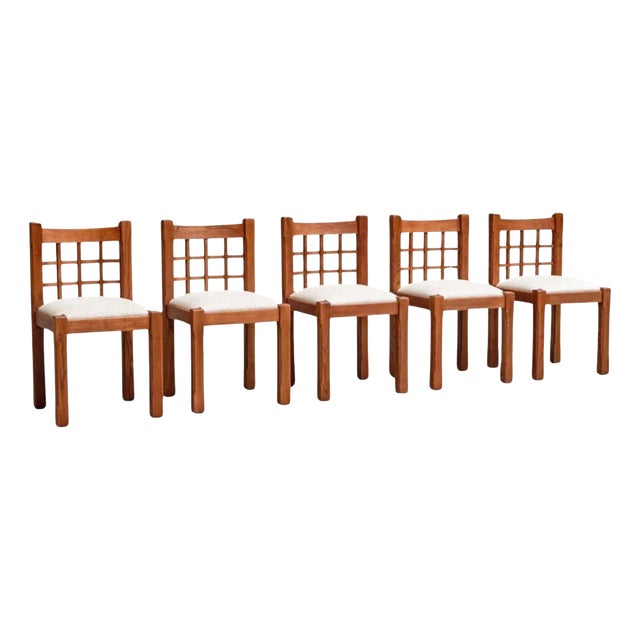 Dining Chairs in Elm in the style of Pierre Chapo, France, 1960s, Set of 5 For Sale