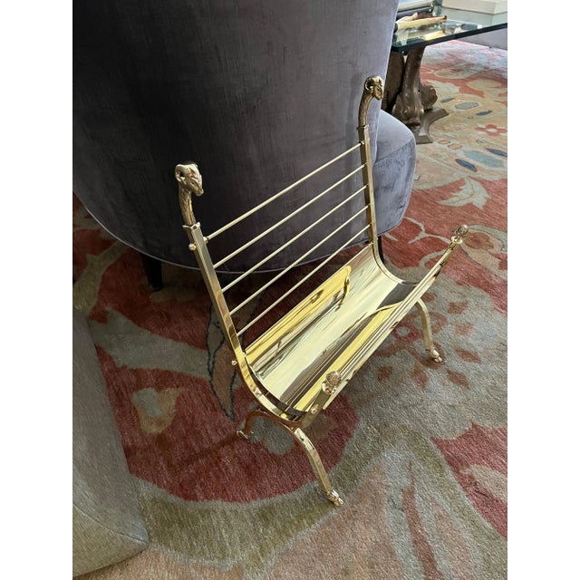 Mid 20th Century Maison Jansen Style Polished Brass Magazine Rack For Sale - Image 5 of 13
