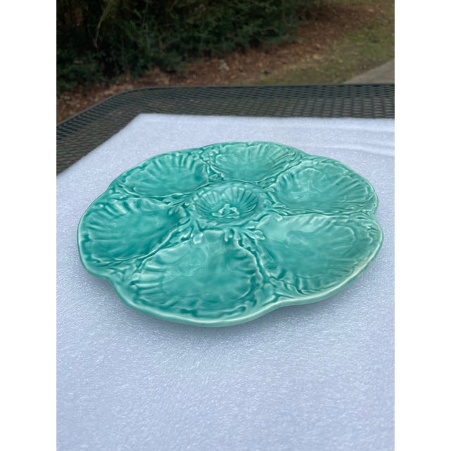 1940s French Gien Turquoise Majolica Oyster Plate For Sale - Image 10 of 14