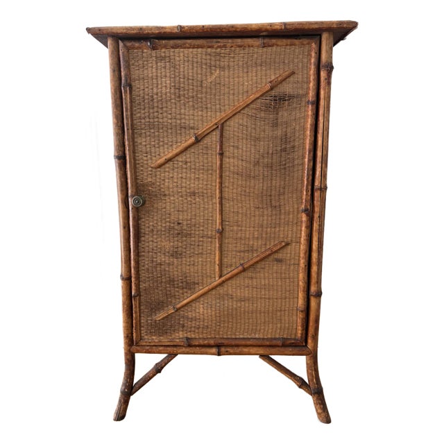 Early 20th Century Tortoiseshell Burnt Bamboo and Rattan Cabinet For Sale