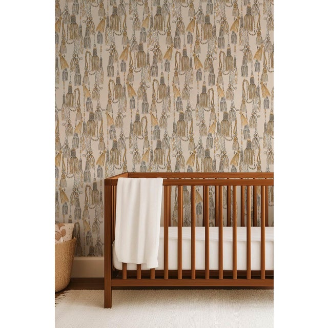 Tassel Trellis Grasscloth Wallpaper by House Party | Imperial Sand | 6 Yards For Sale In Charlotte - Image 6 of 9