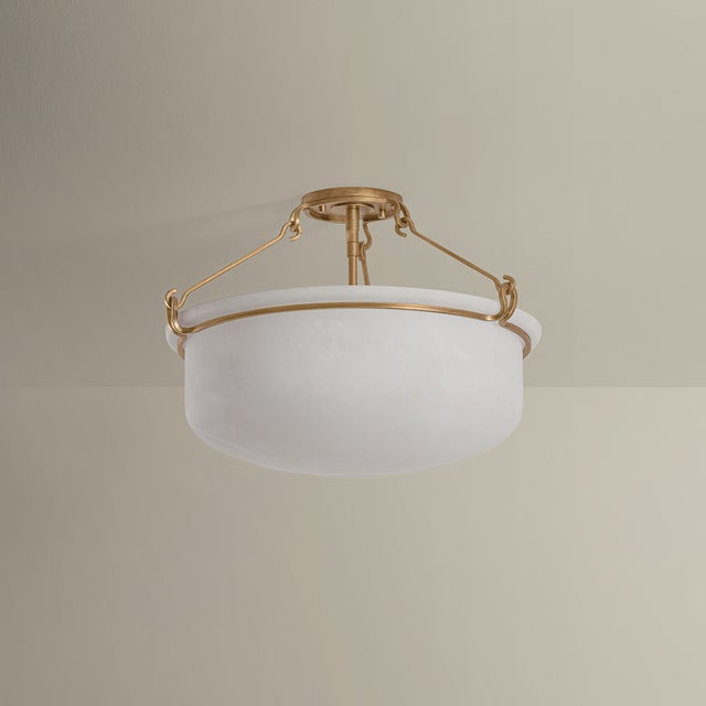 Traditional Hudson Valley Lighting Lowerre 21.75 in. 3 Light Semi Flush in Patina Gold Leaf Finish For Sale - Image 3 of 8