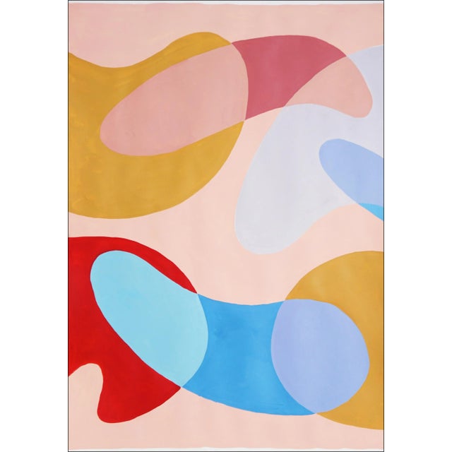 2020s 2024, Abstract Landscape of Midcentury Modern Shapes in Red, "Monument Valley" Acrylic Painting on Watercl For Sale - Image 5 of 11