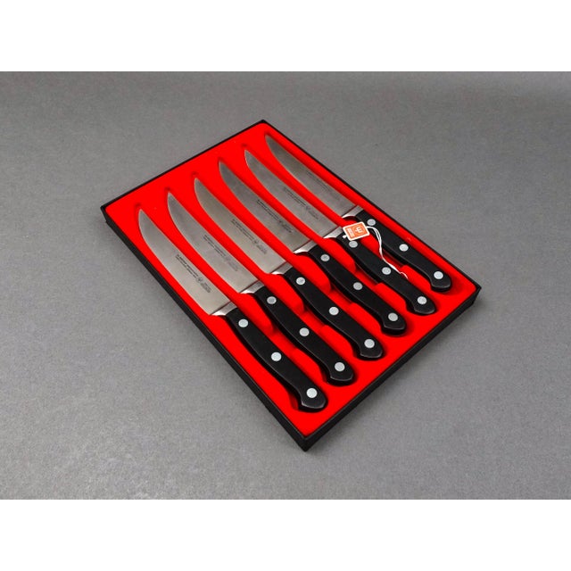 Mid 20th Century Wusthof Soligen Germany 4068/12cm X50 Cr Mo V15 Classic Steak Knives Set of 6 For Sale - Image 5 of 6